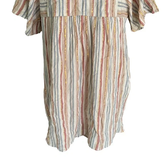 NWT Garnet Hill Lola Shimmering Metallic Gold StripedOrganic Cotton Dress - M